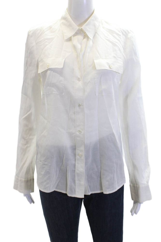 Theory Womens Cotton Collared Long Sleeve Button-Down Shirt White Size LFree Shipping in US $100+ Orders | $6.95 Orders Below