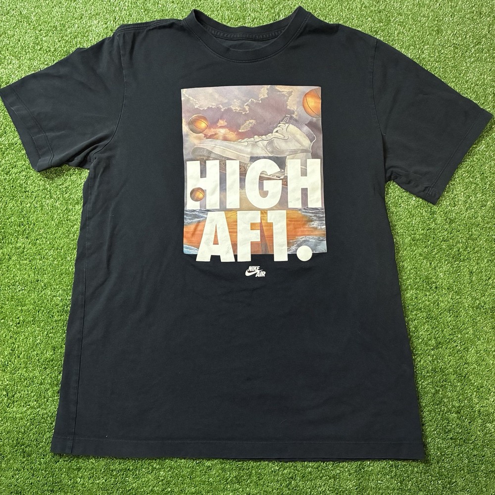 Nike Tee HIGH AF1 T-Shirt Mens Med Black Air Force 1 Sneakers Short Sleeve Shirt