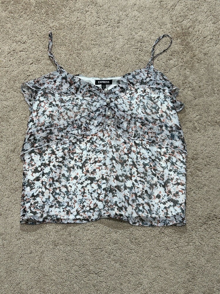 Express Womens Shirt Size Medium Multicolor Floral Print Strappy Lined Flowy