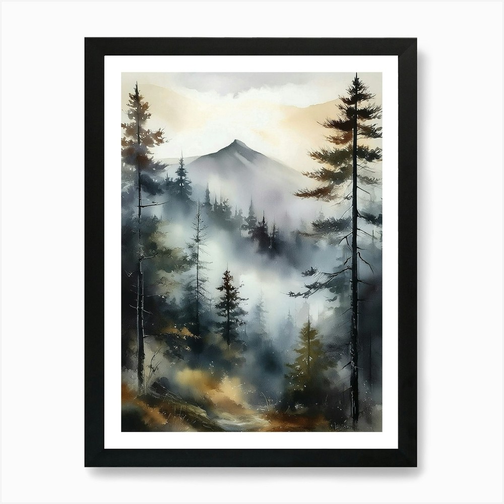 Misty Trees Framed Wall Art Canvas Print Nature Landscape Poster