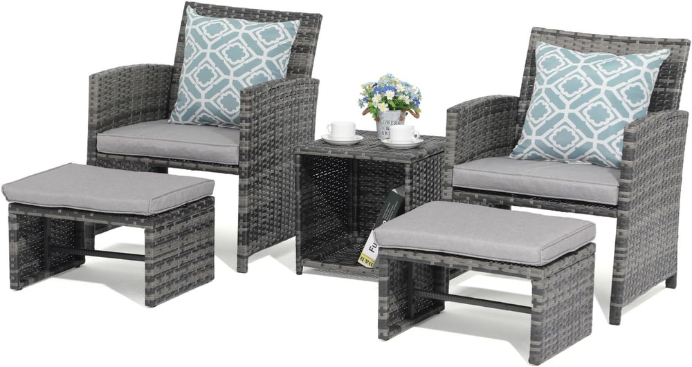 OC Orange-Casual 5 Piece Patio Furniture Set, Wicker Outdoor Conversation Chair