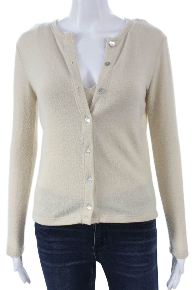 Donni Womens Cardigan Set Beige Button Long Sleeve Round Neck Size XSFree Shipping in US $100+ Orders | $6.95 Orders Below