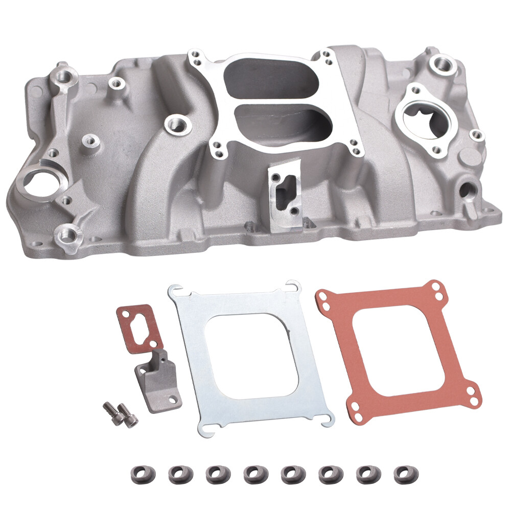 High-Performance SBC Dual Plane Satin Aluminum Intake for Chevy Non-EGR Engines