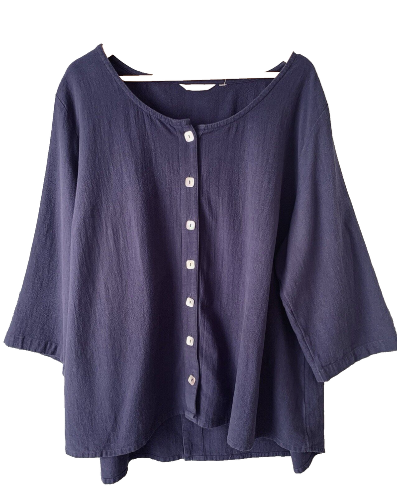 Soft Surroundings Blue Button Front Tunic Top Sz 3X Lagenlook Artsy Casual