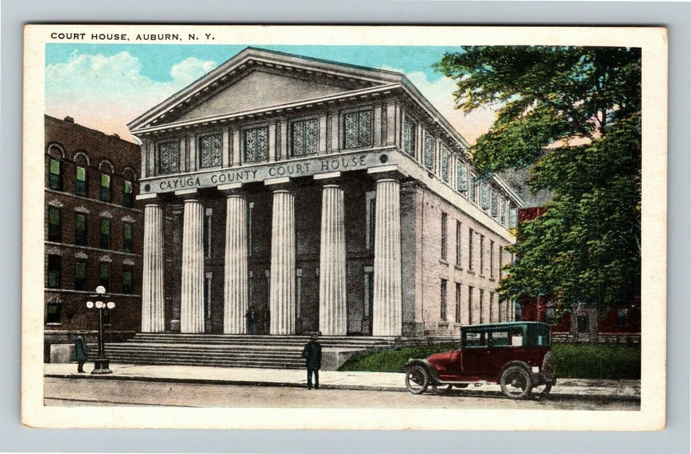 Auburn NY-New York Courthouse, Automobile Vintage Souvenir Postcard