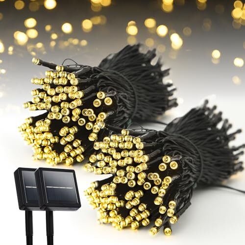 2 Pack 400 Led String Lights for Outside Solar Powered Total 164ft Warm White