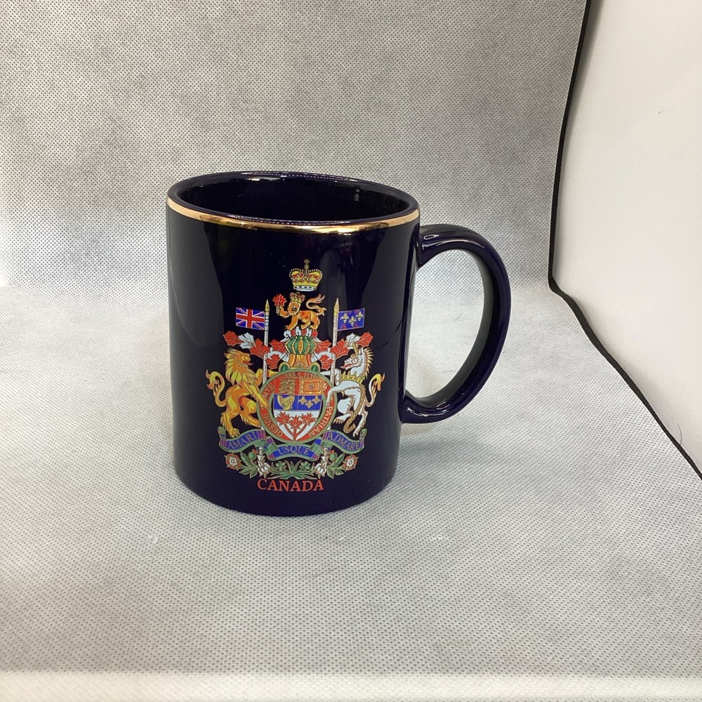 Canada Coat of Arms Coffee Mug Cobalt Blue Gold Trim Ceramic Souvenir Cup