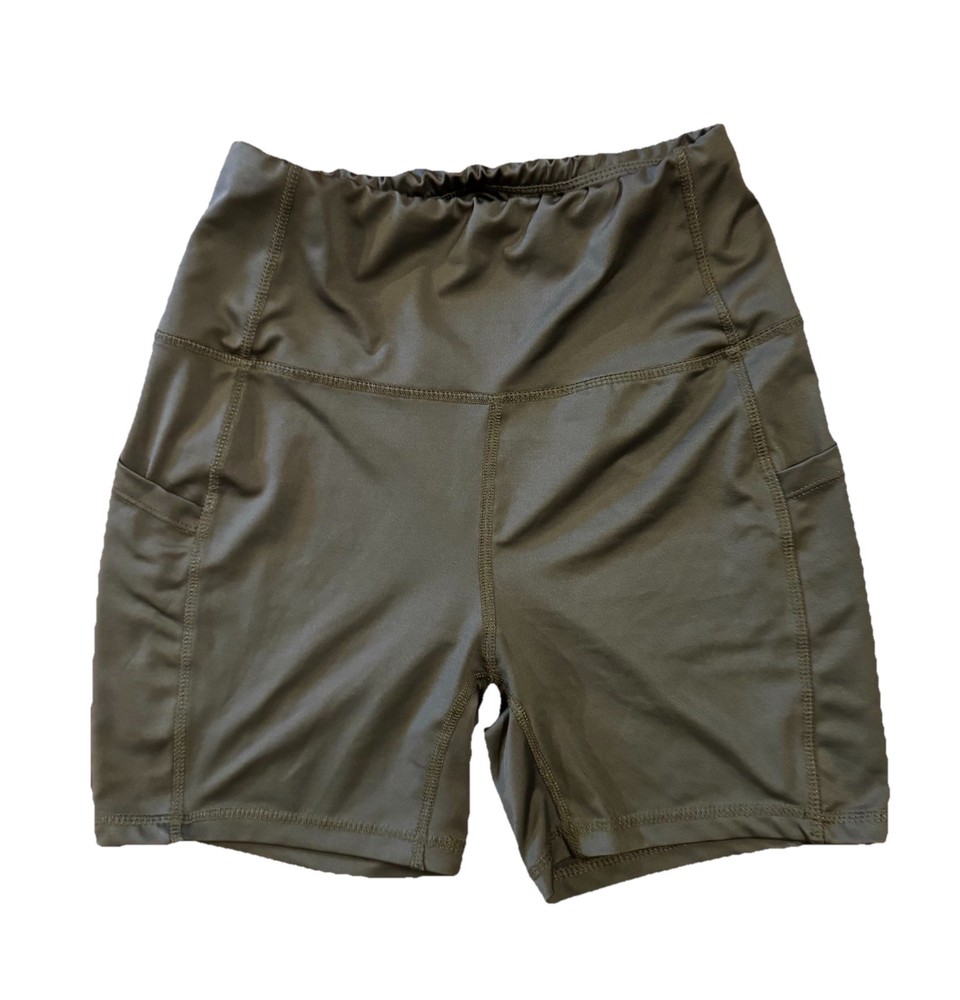 Daisy Fuentes FIT Green Biker Shorts Women’s Medium High Waist Athletic Pockets