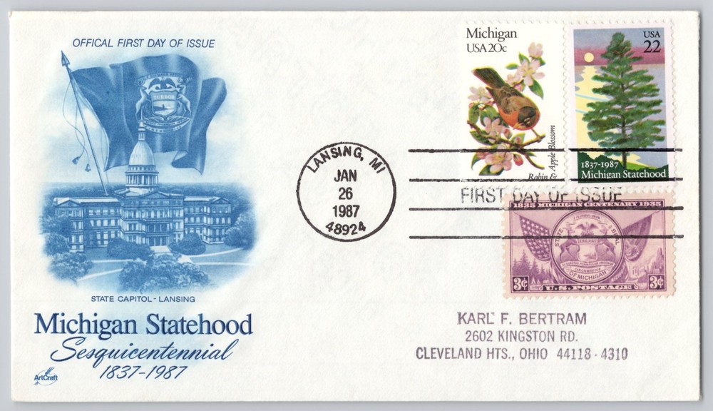 Lansing, MI State Capitol, Michigan Statehood Sesquicentennial, 1987 20c