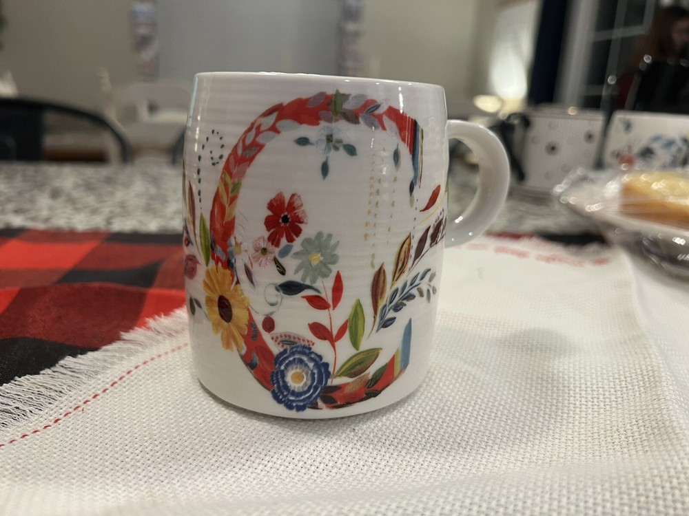 Anthropologie Starla M Halfmann Petal Palette Monogram Letter C Initial Mug