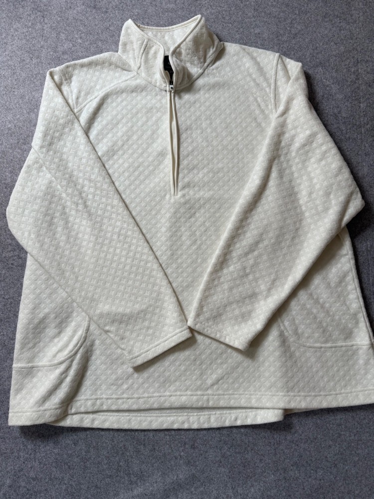 Lands End Womens 2X Warm White Fleece Quarter Zip Pullover Mock Neck Soft Cozy