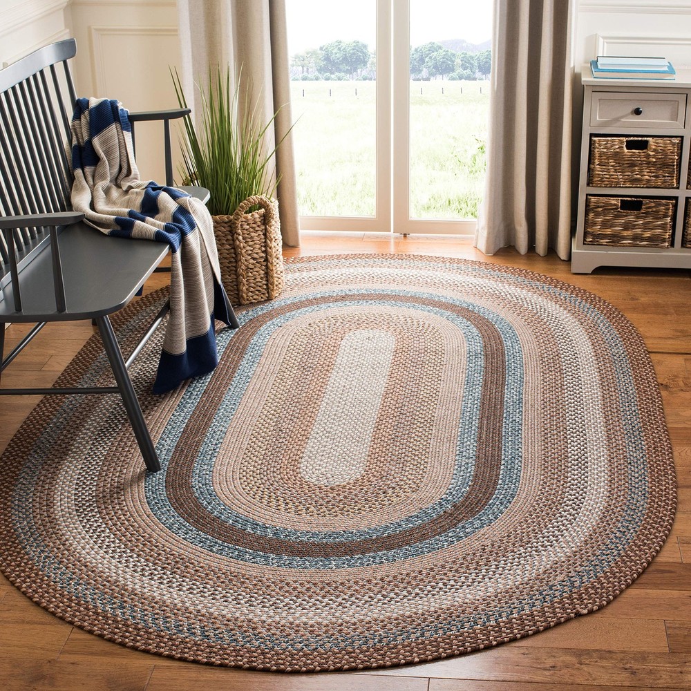 Washable Rug Outdoor Braided Collection - 8' x 10' Oval, Brown & Multi, Handm...