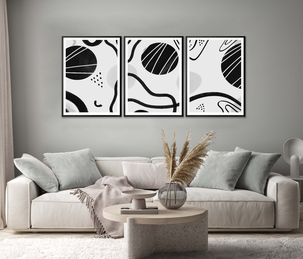 Black & White Abstract Set of 3 Poster Wall Art Prints Unframed QUALITY