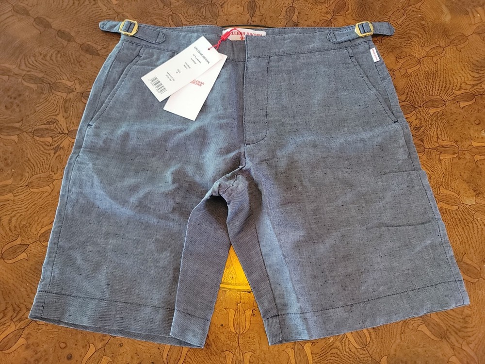 Orlebar Brown Linen Chino Shorts Harrop Navy Blue W30 Mens Small NEW