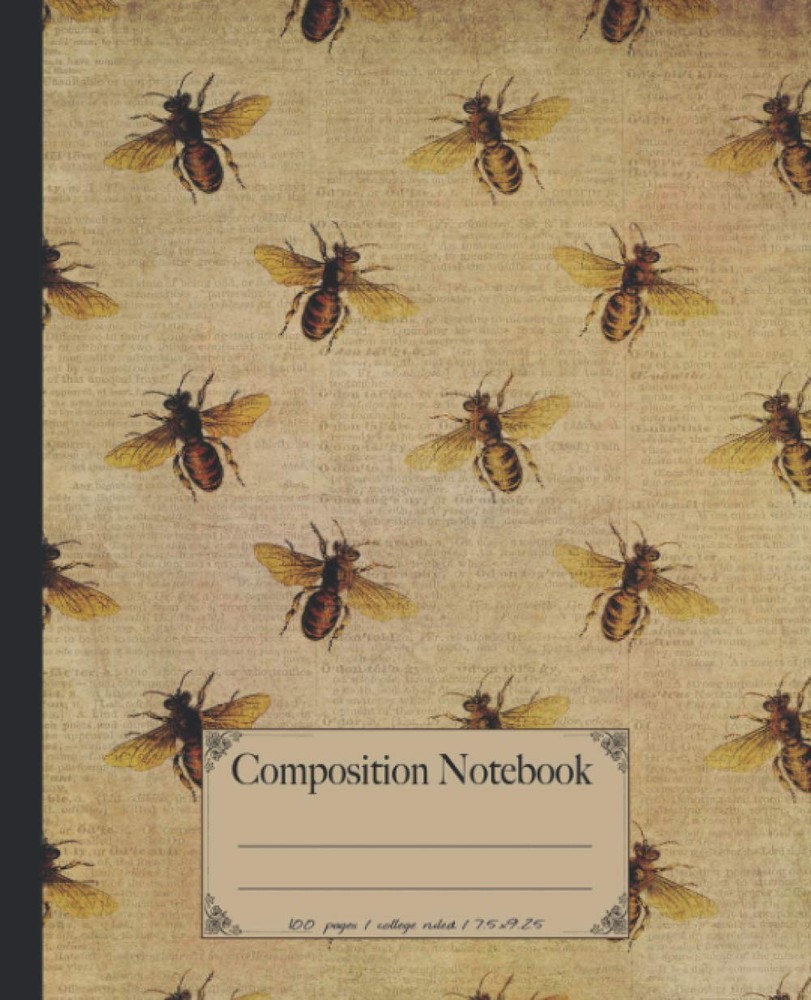 Composition Notebook: College ruled bee notebook. Vintage bumblebee honeycomb li