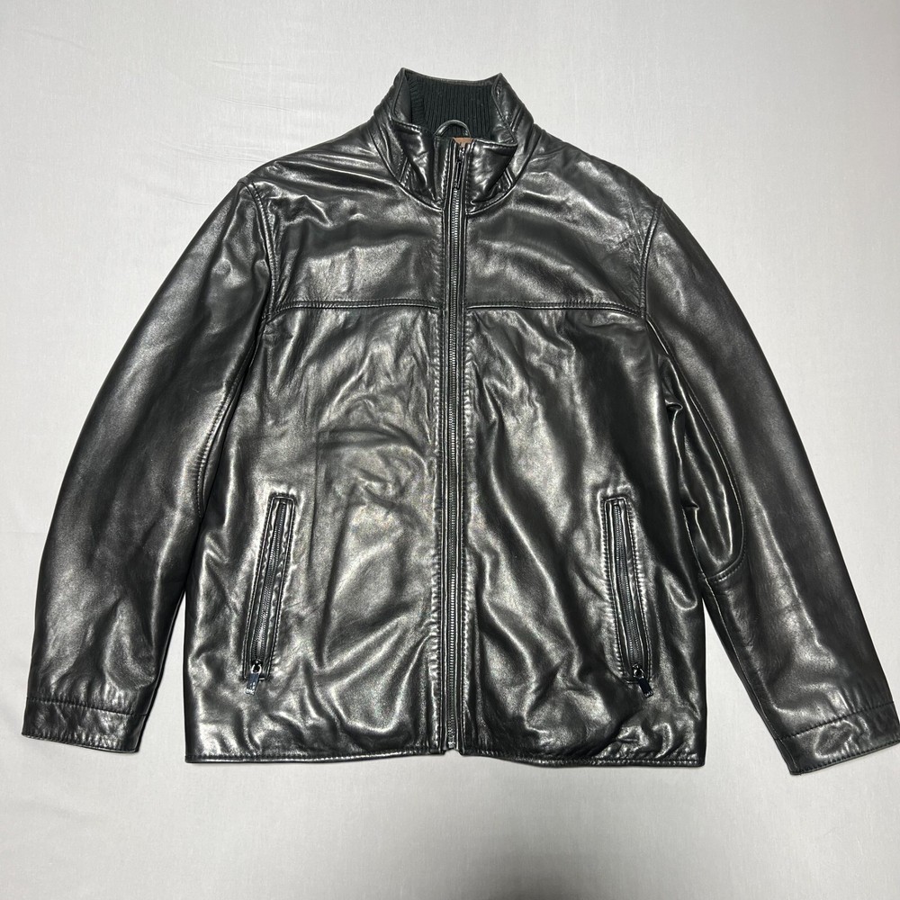 Marc New York Mens Black Leather Full Zip Stand-Up Collar Biker Jacket Size M
