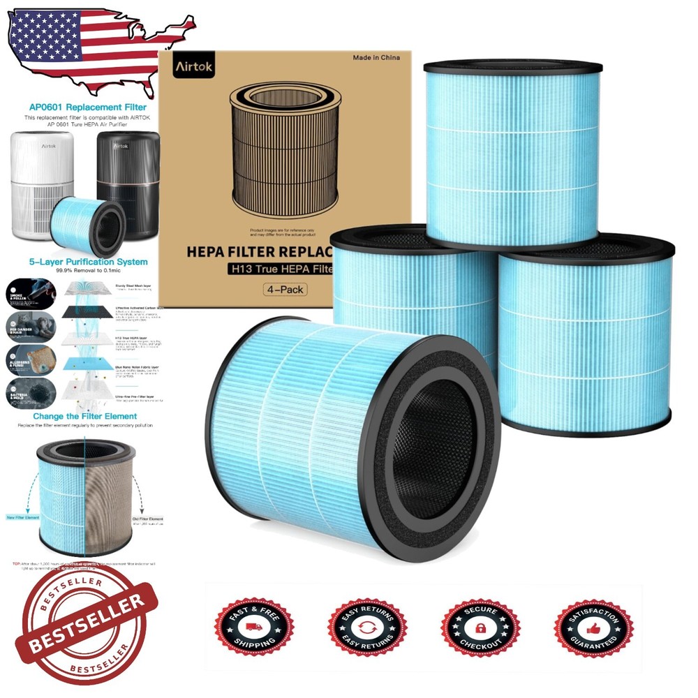 Efficient 4-Pack HEPA Air Purifier Filters for Airtok Models