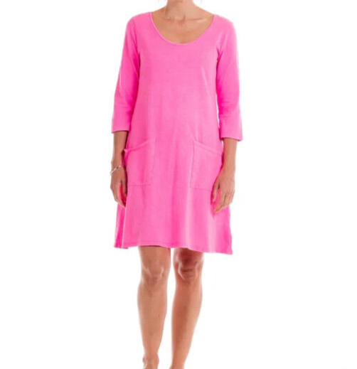 Fresh Produce medium cosmos pink $69 Dalia jersey pockets 3/4 dress nwt new m