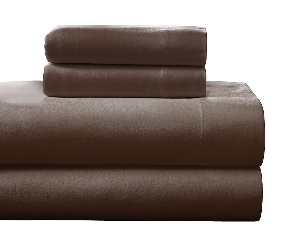 Heavyweight 100% Cotton Flannel Twin Sheet Set in Chocolate