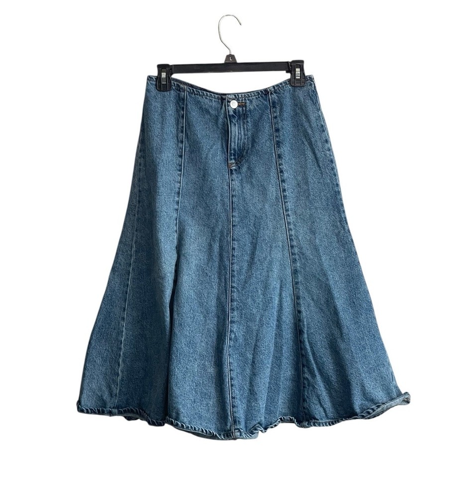 Y2K Future Collective XS Denim Skirt Midi Skirt Blue A Line Flared Panel Grunge