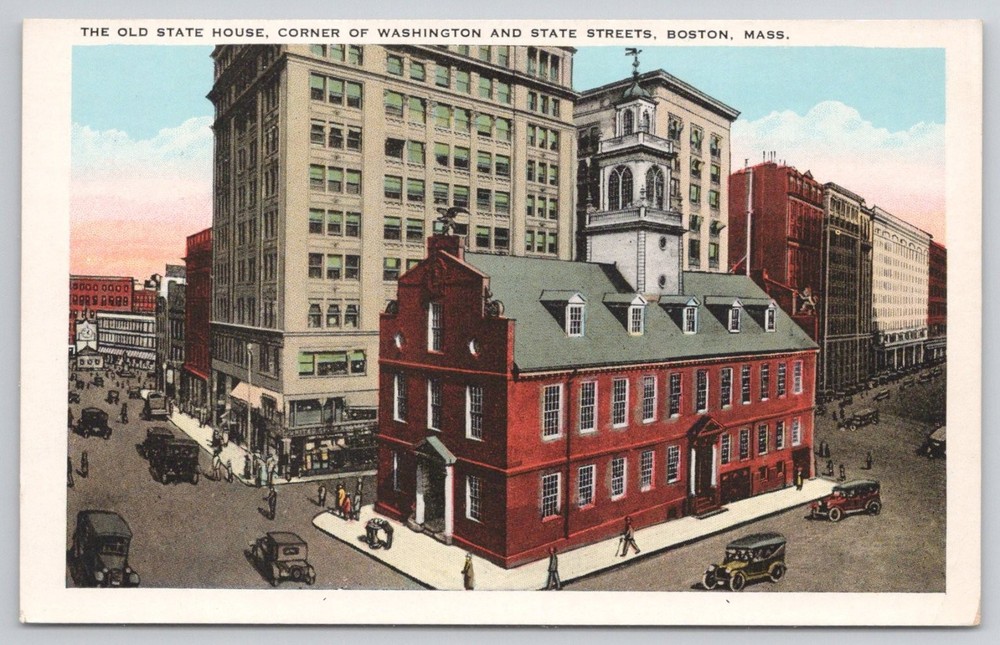 Vintage Old State House Boston MA Postcard Tichnor Bros. Quality View