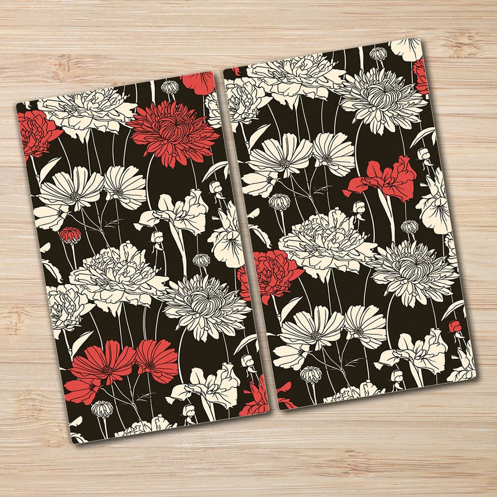 Glass Worktop Saver Kitchen Dark Floral Bouquet of Flowers Romantic Vintage Old