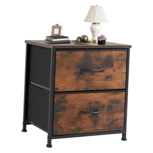 Compact Nightstand with 2 Fabric Drawers, Kids Bedroom End Table, Small Dresser for Bedside Storage