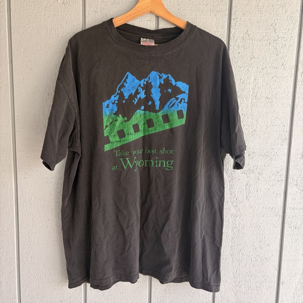 Vintage Single Stitch Made In USA ONEITA Tag Wyoming Graphic T Shirt Men’s XL