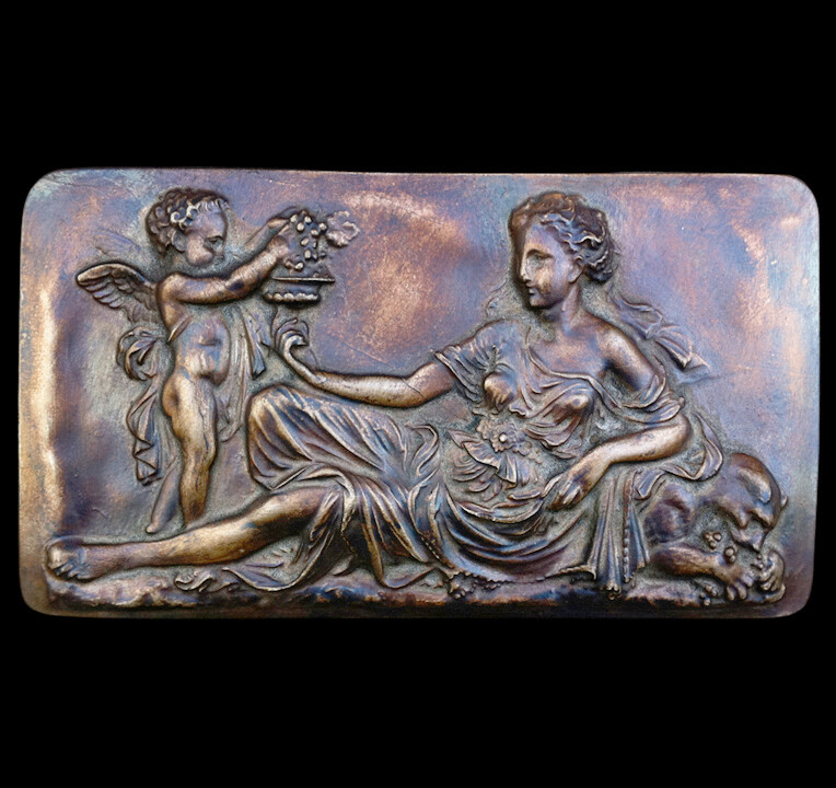 Roman Goddess and Eros Relief Plaque in Dark Bronze finish