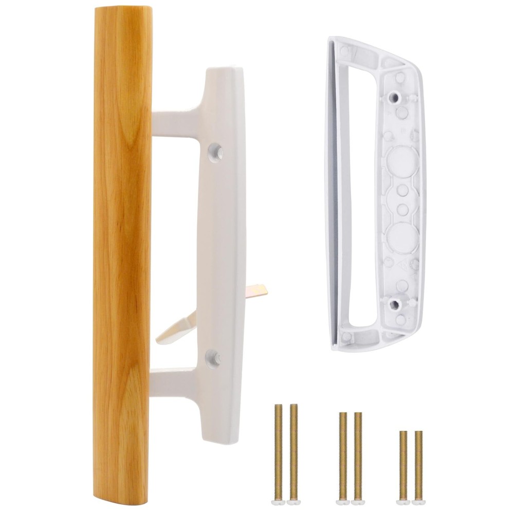 Sliding Glass Patio Door Handle Replacement Set with Oak Wood Inside Handles ...