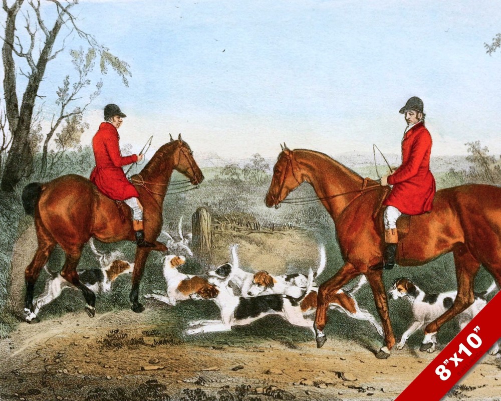 FOX HUNT RIDERS & HOUNDS HORSE EQUESTRIAN HUNTING ART PAINTING REAL CANVAS PRINT