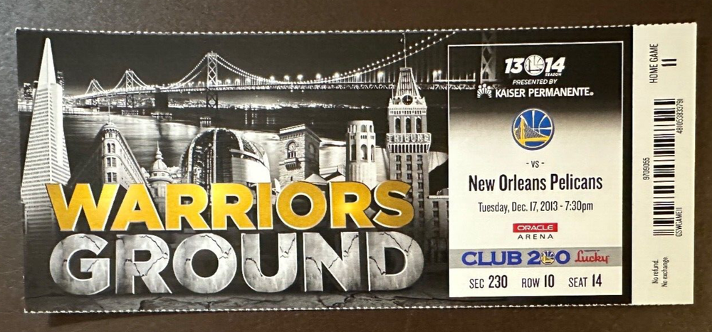 Golden State Warriors 12/17/2013 NBA ticket stub vs New Orleans Pelicans