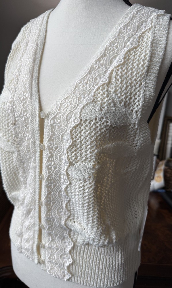 Women’s Knit & Lace Vest ~ And Now This ~ Ivory ~ Size L ~ New!