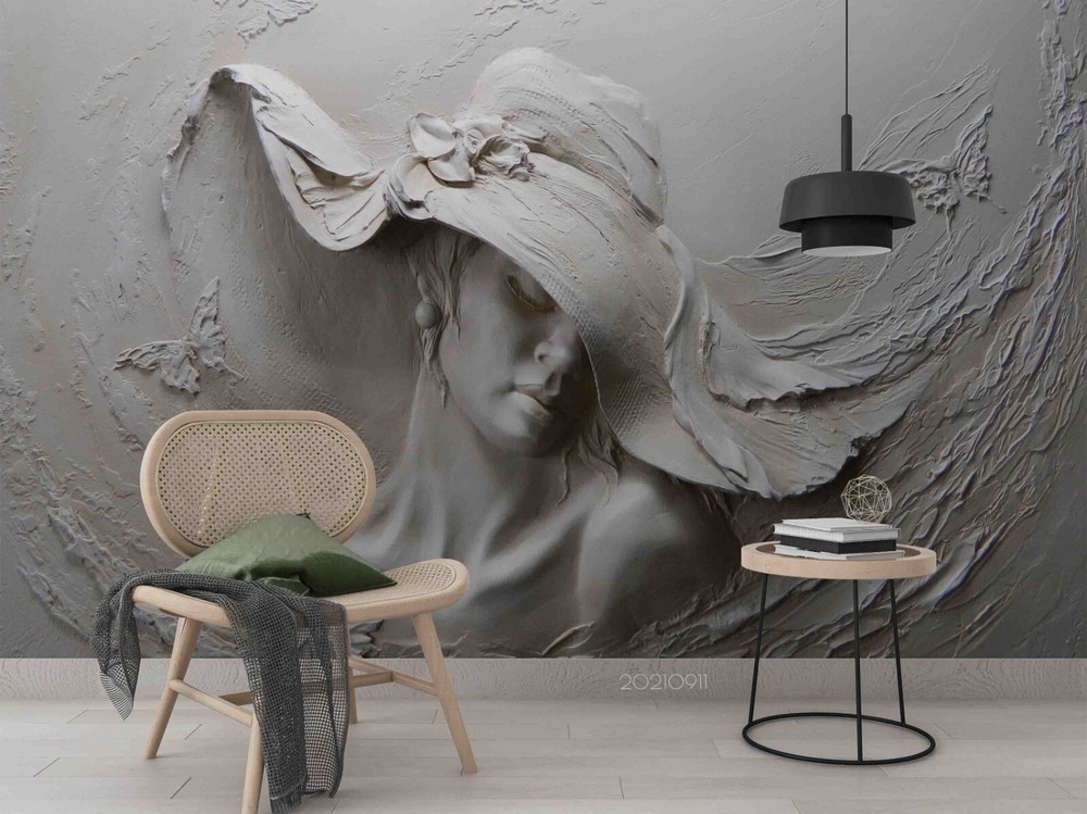 3D Gris Cemento Escultura Mujer Murales Papel Pintado Murales Pared Adhesivo 97