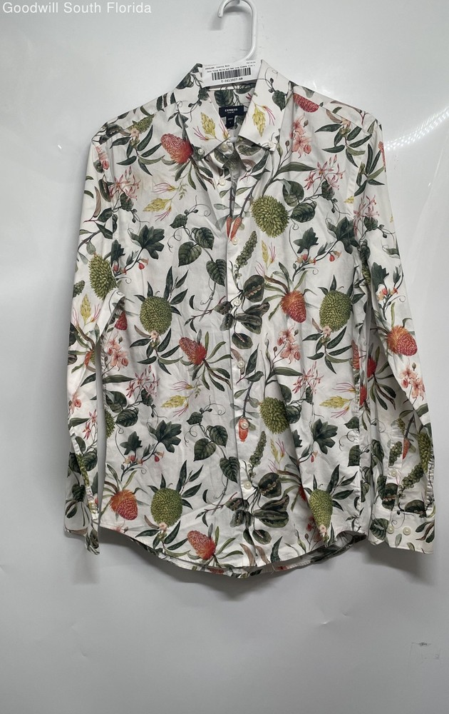 Express Mens White Red Collared Long Sleeve Button-Up Shirt Size Small