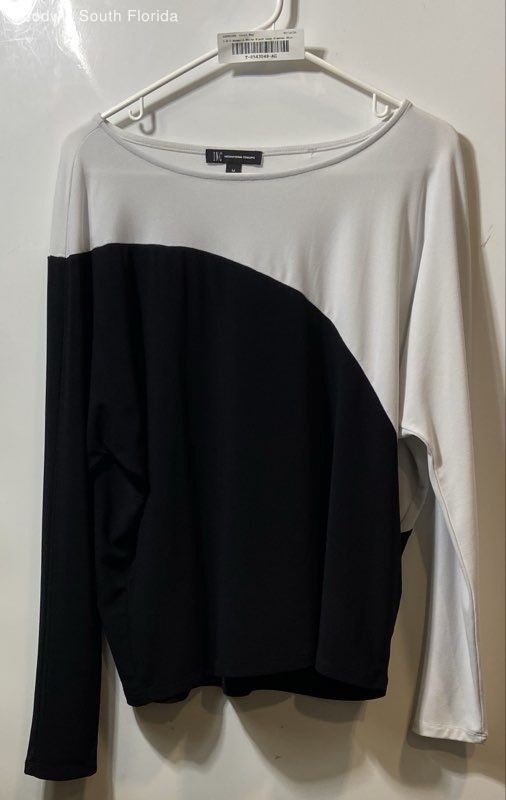 INC International Concepts Womens White Black Long Sleeve Blouse Top Size M