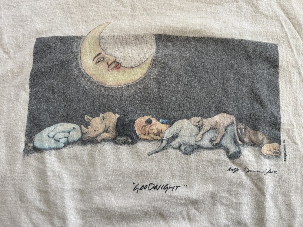 Vtg 90’s KATHRYN RAMSEUR Goodnight SLEEPING Animals MOON Nature T-SHIRT OSFM 🔥