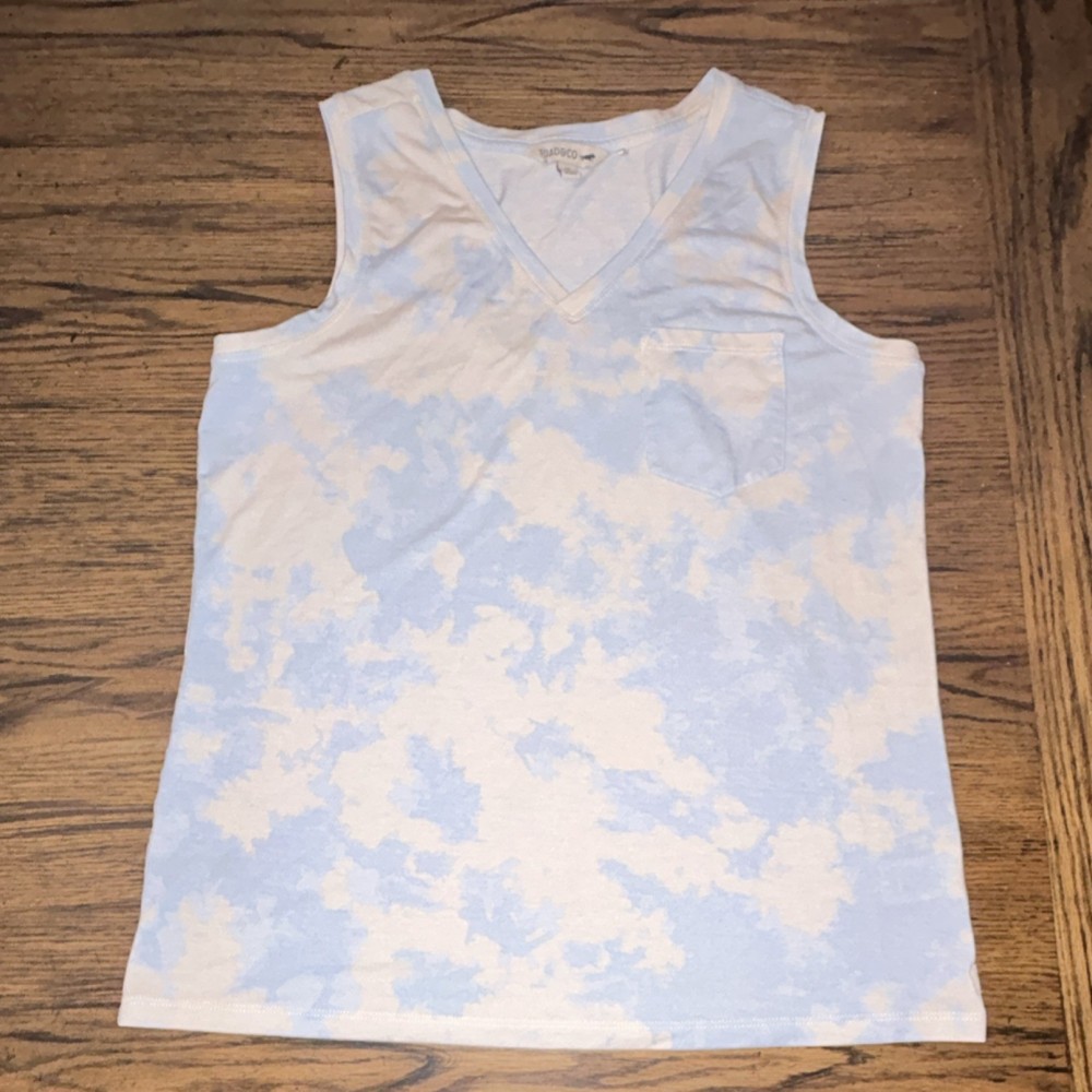 Toad&Co Light Blue White Tie Dye Sleeveless V-Neck Pocket Women's Tank Size M