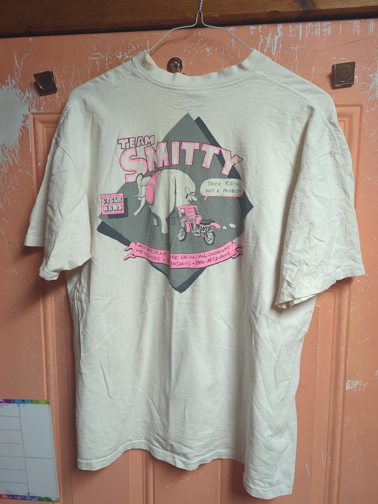 Vintage TEAM SMITTY Motocross Cycle News Magazine Double Sided Shirt XL XXL