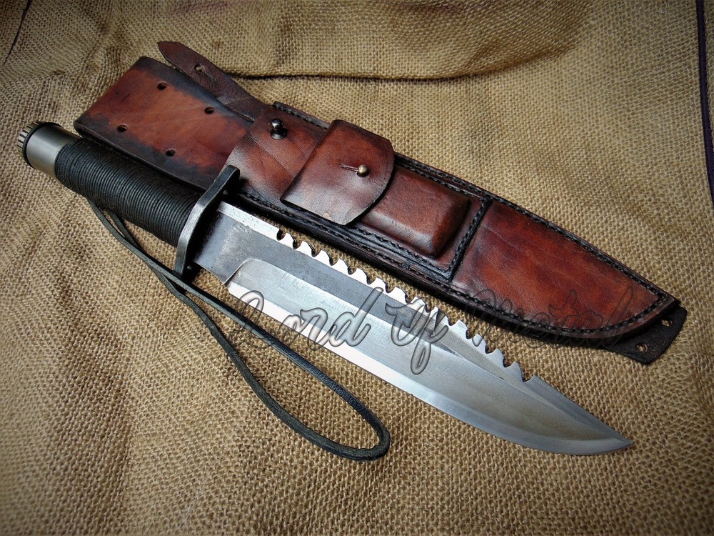 ACID WASH HEAVY DUTY RAMBO SURVIVAL, CAMPING, HUNTING BOWIE KNIFE WITH SHEATH-image