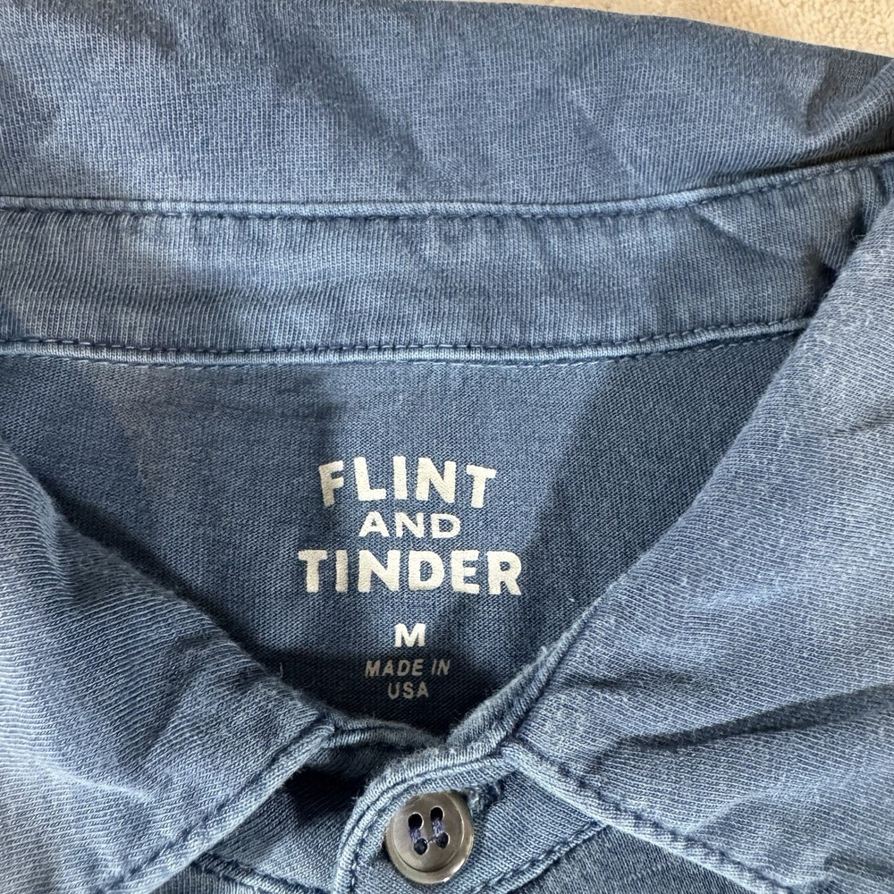 Flint And Tinder Polo Shirt Mens Medium Blue Short Sleeve  Cotton USA