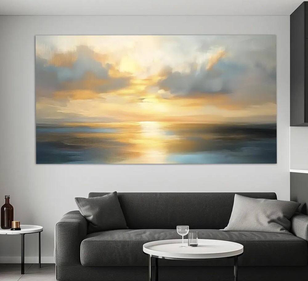 Sea Sunset Vintage Oil Painting Ocean Unframed Canvas Print Australian Wall Art