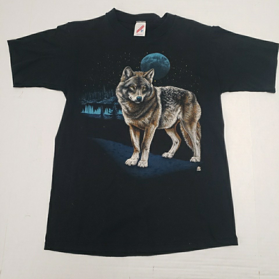 Vintage 90's Gray Wolf Moon T-Shirt Men's Medium Single Stitch 50/50 USA EUC
