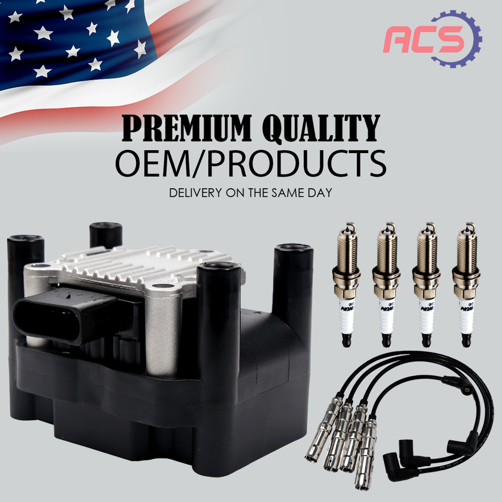 VW Beetle Jetta Seat UF277 OEM Ignition Coil Kit with Iridium Spark Plugs & Wires