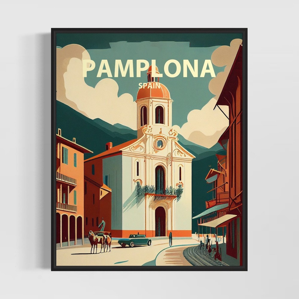 Pamplona Spain Retro Art Print Pamplona Wall Art Illustration Pamplona Vintage