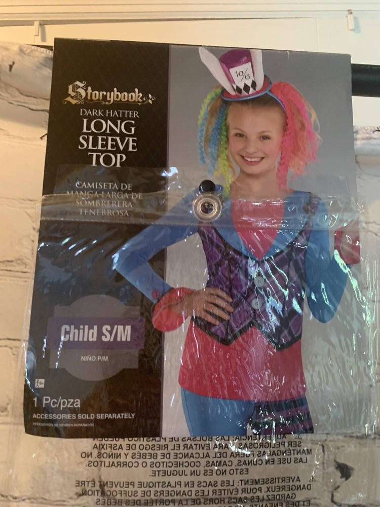 Storybook Dark Hatter Long Sleeve Top Child S/m Halloween Costume Alice New