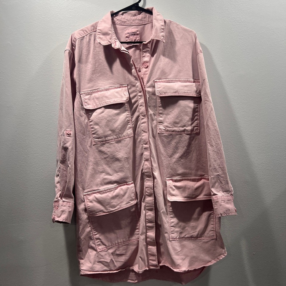 Abercrombie & Fitch Pink Utility Shirt Dress Long Sleeve Style Size Large