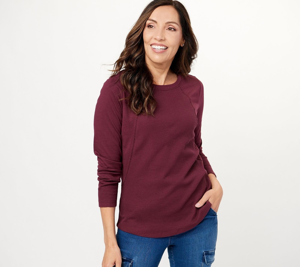 Belle by Kim Gravel Women's Top Sz L Mixed Media Baby Waffle Jersey Red A452140