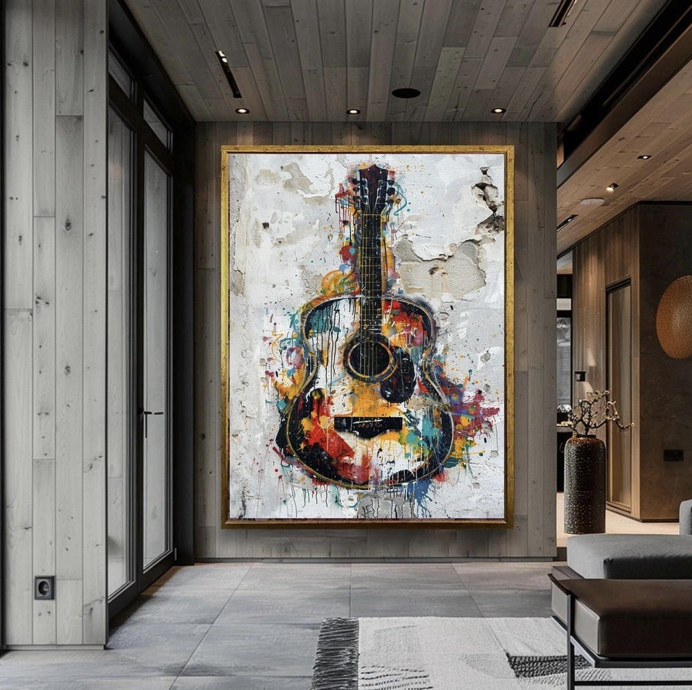 Canvas Wall art Print Graffiti Guitar Abstract Music Lover Modern Home Decor-image