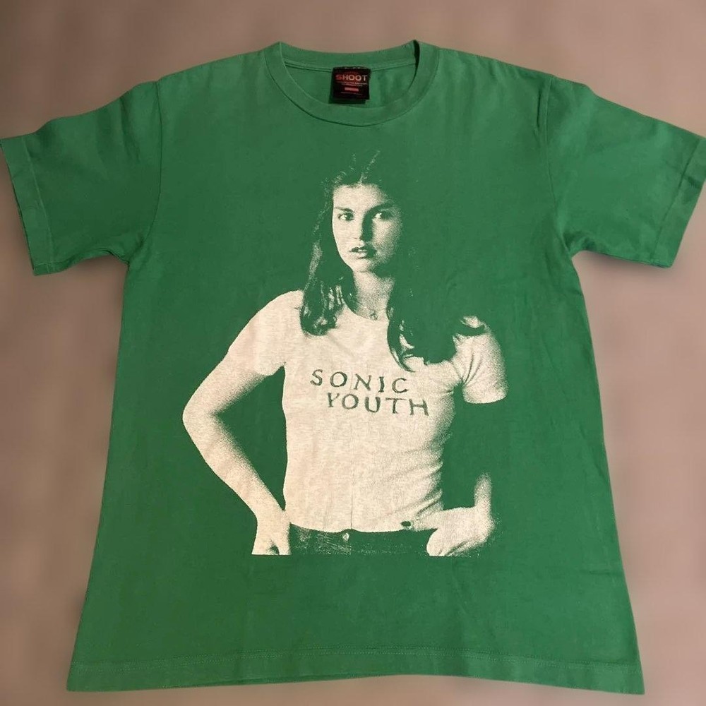 Sonic Youth 90s Vintage Green Girl Print T-Shirt M Cotton Used